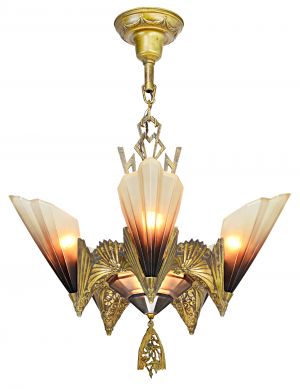 Six-Shade, Old Gold Chandelier by Mid West Mnf. 1930 (ANT-1173)